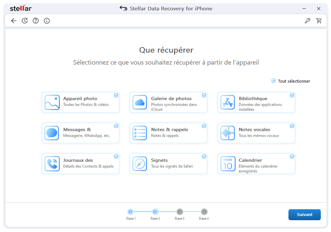 Sélectionnez ce que vous souhaitez récupérer