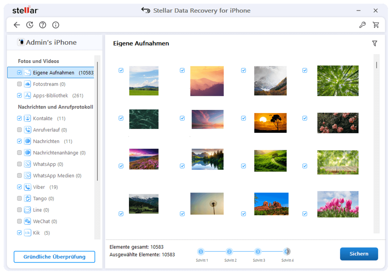 Wählen Sie die Daten aus, die Sie speichern möchten.
