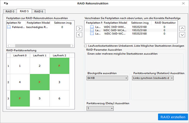 RAID-Verbund konfigurierten Festplatten mithilfe der Pfeile